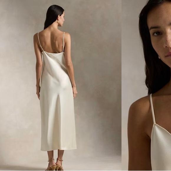 Polo Ralph Lauren Satin Midi Slip Dress Size 0, Champagne - Picture 3 of 9